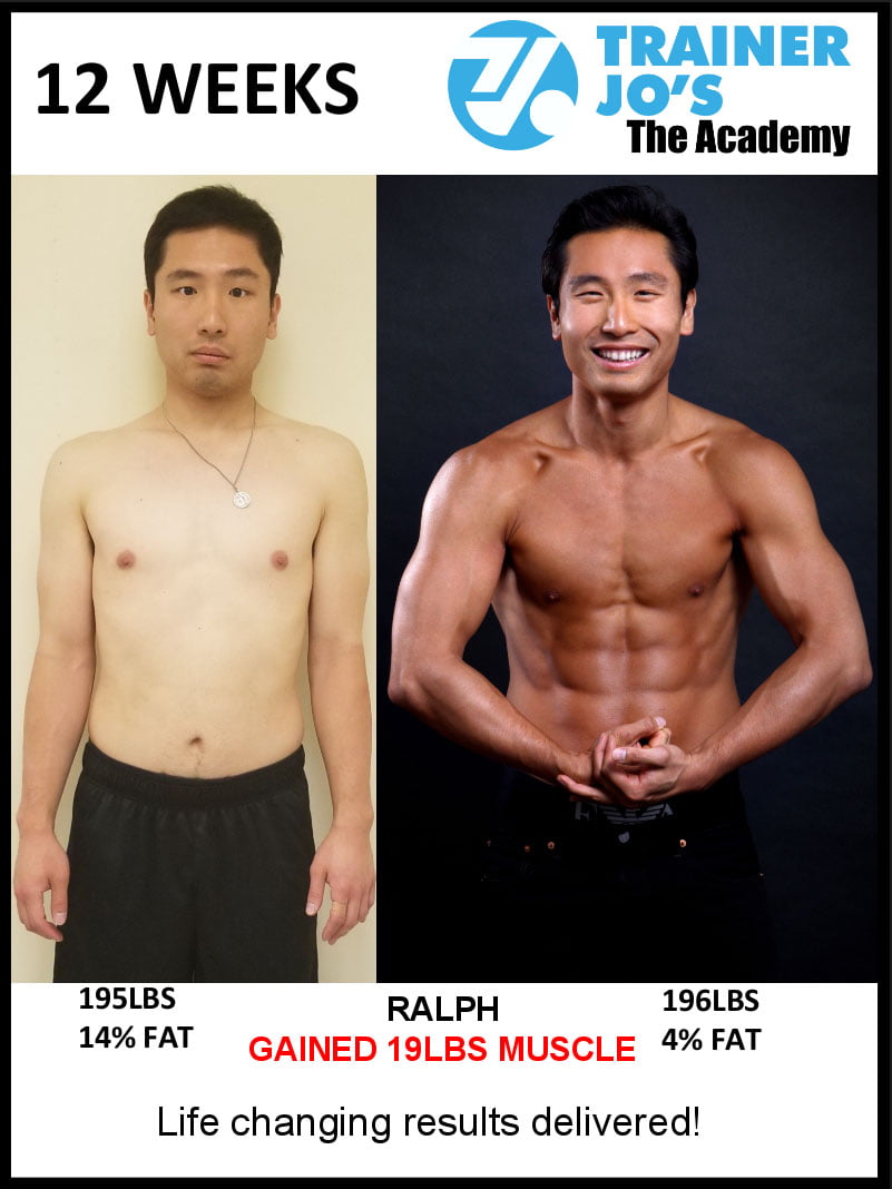 Before and after pictures of Ralph gaining nearly 20 pounds of pure muscle